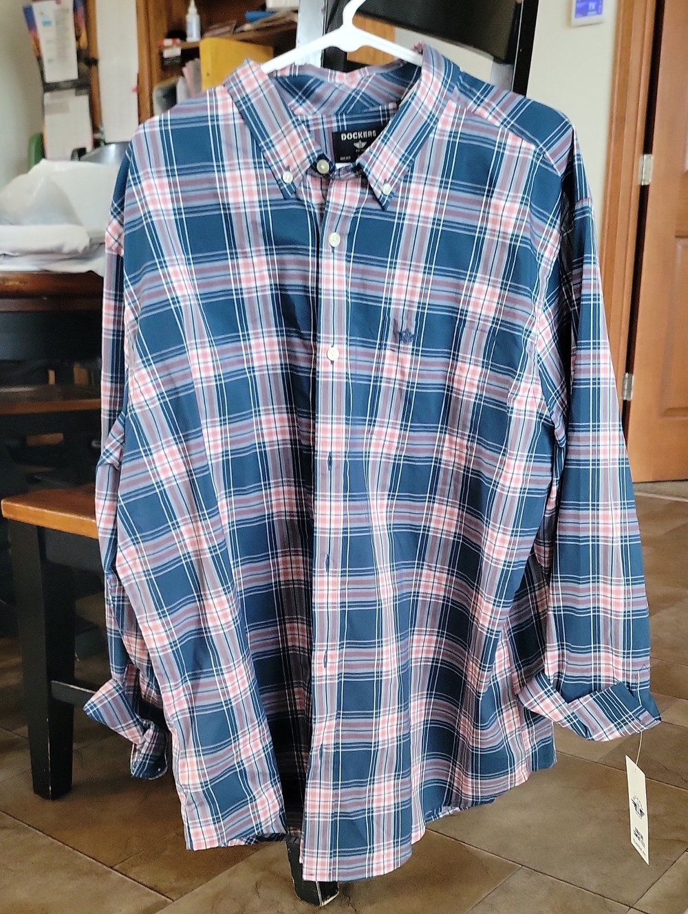 Dockers Navy and Pink Plaid Button-Down Shirt
